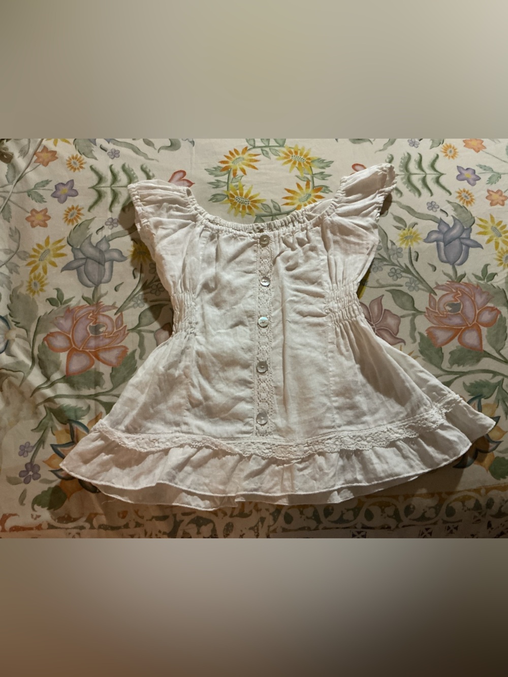 100% linen off the shoulder mother of pearls button down top